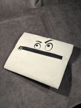 Ganz Funny Face Undyed Canvas Fully Lined Makeup Bag NWOT 9.5" x 8" Dbl Zipper